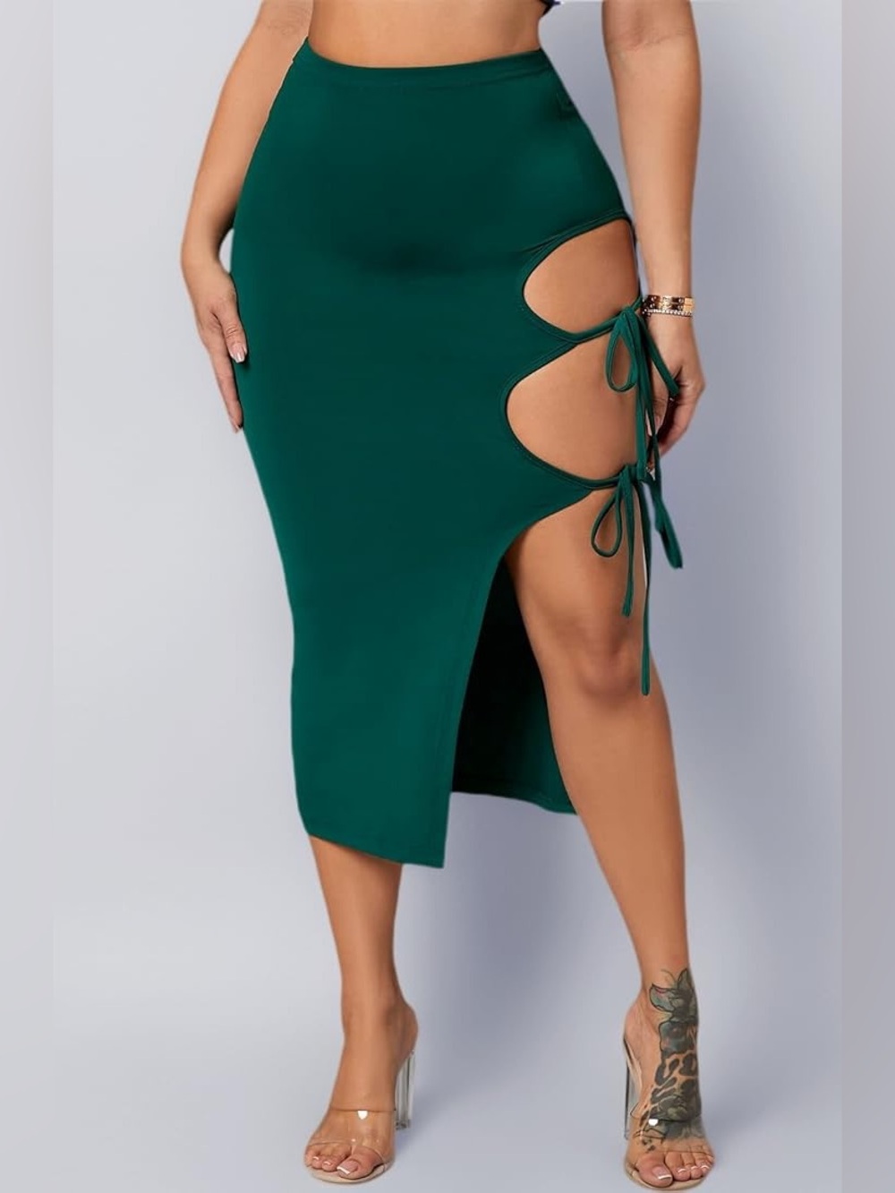 NWT GREEN TIE SIDE MIDI BODYCON SKIRT